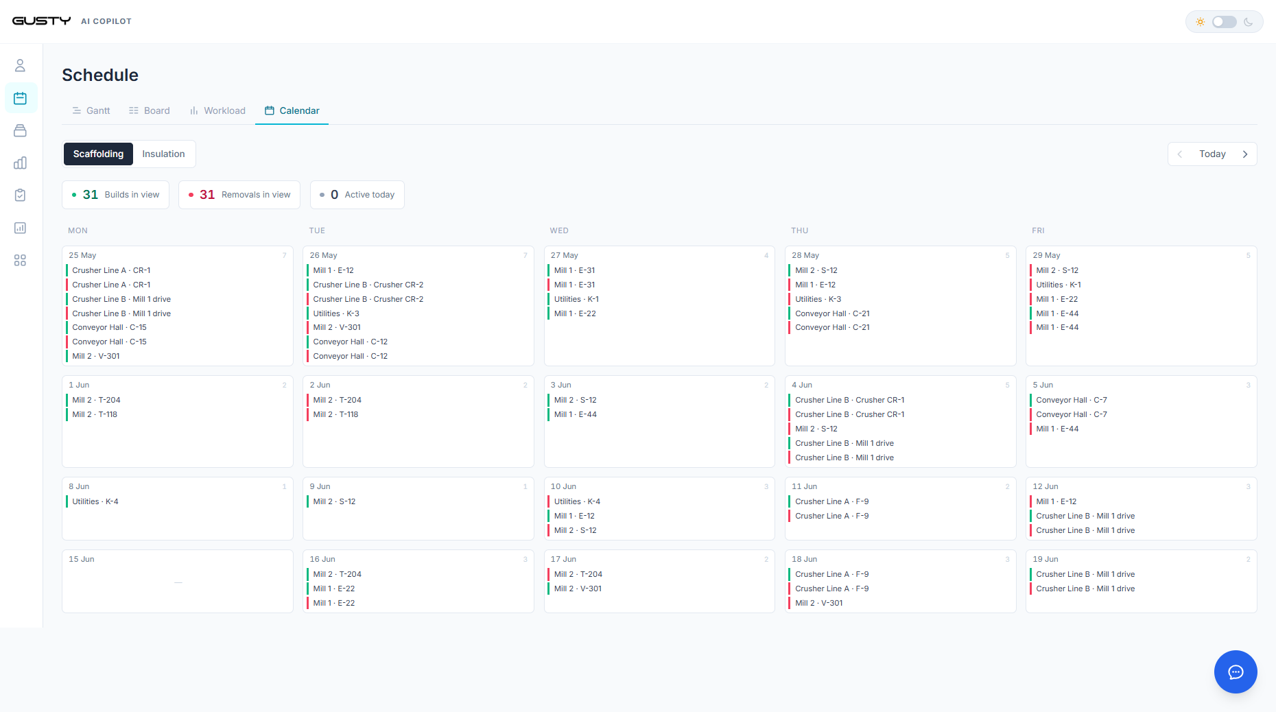 AI Scheduling scaffolding coordinator view
